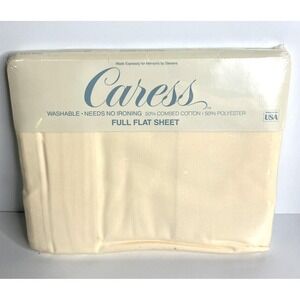 Vintage Full Size Bed Flat Sheet Caress No Iron USA Alabaster Color - NIP